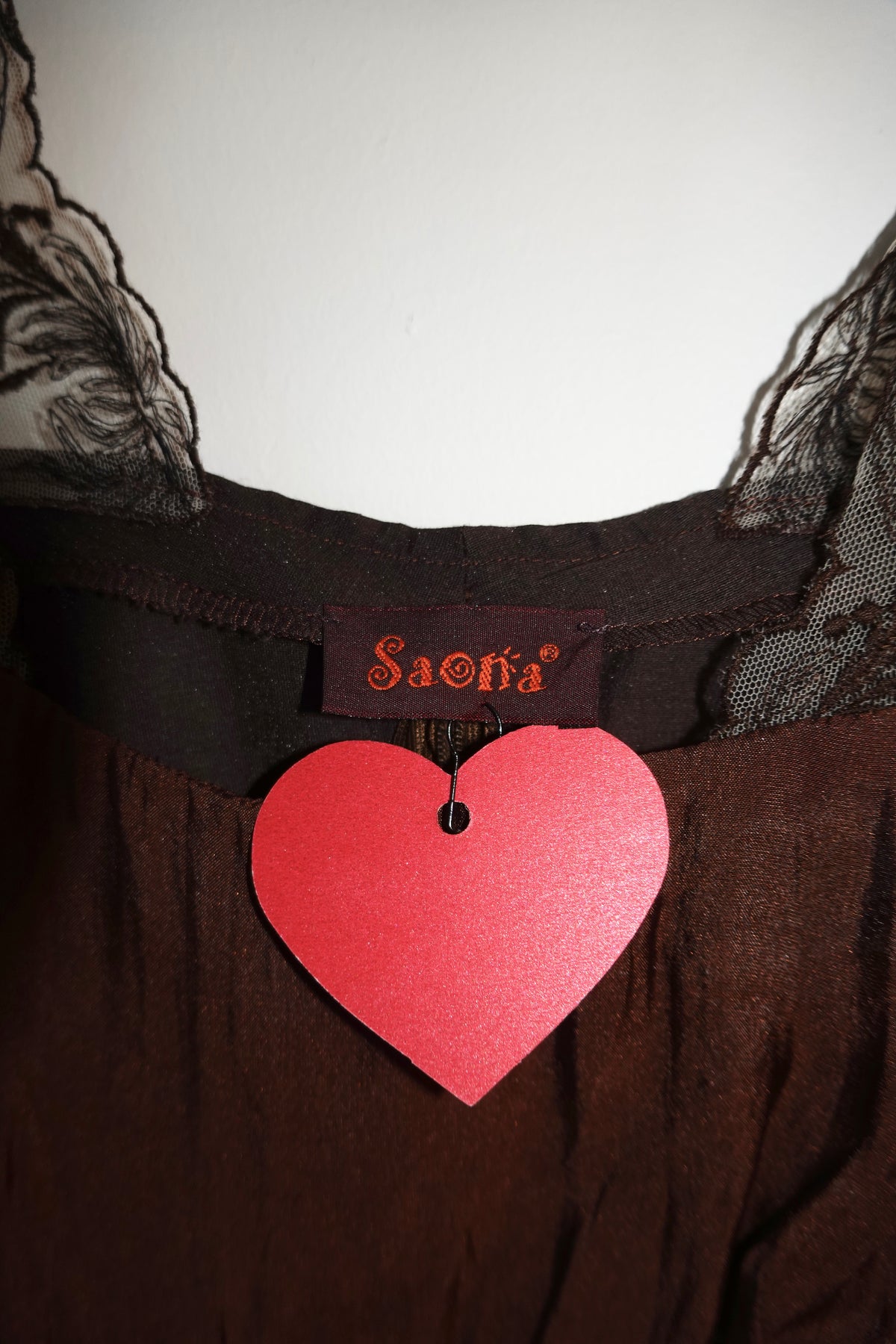 Saona - Brown Silk & Lace Top