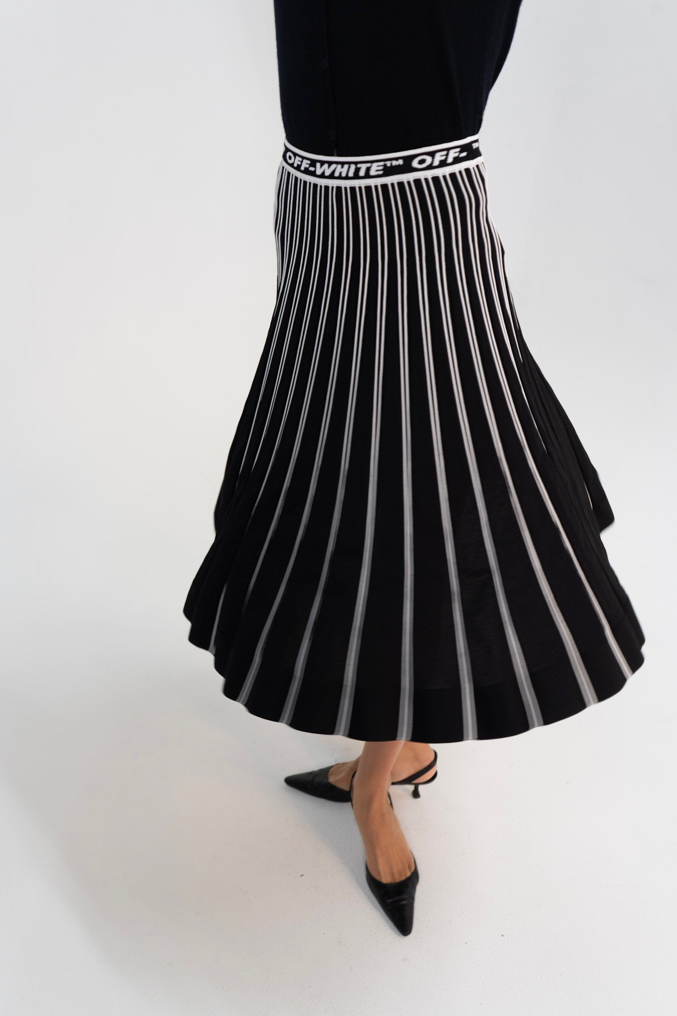 Off White Pleated Midi Skirt