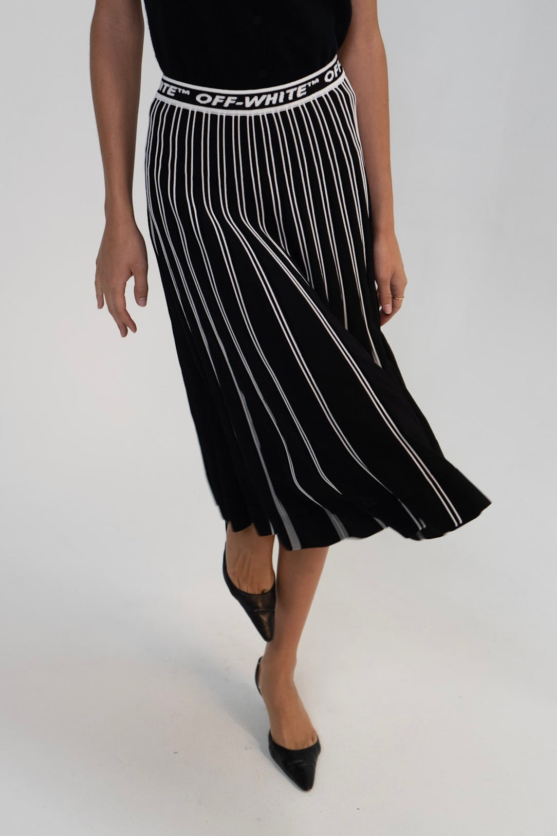 Off White Pleated Midi Skirt