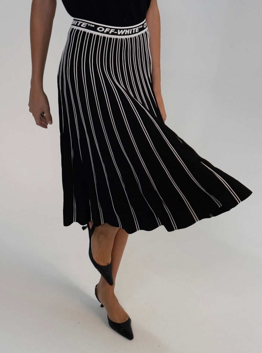Off White Pleated Midi Skirt