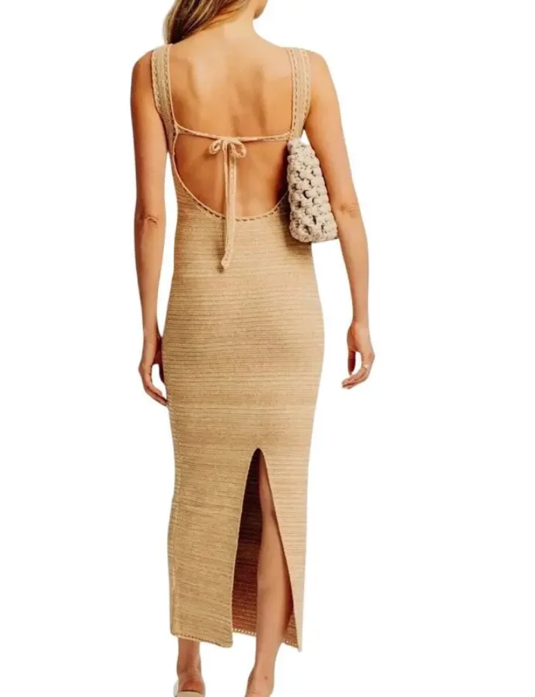 Ronny Kobo - Tan Crotchet Maxi Dress