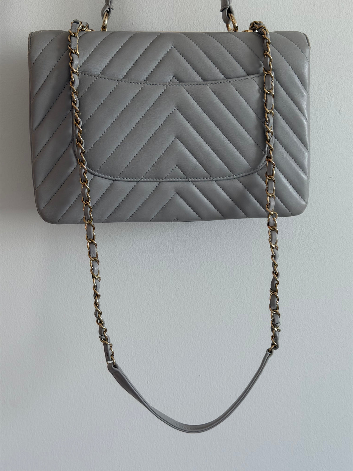 Chanel Grey Chevron Flap