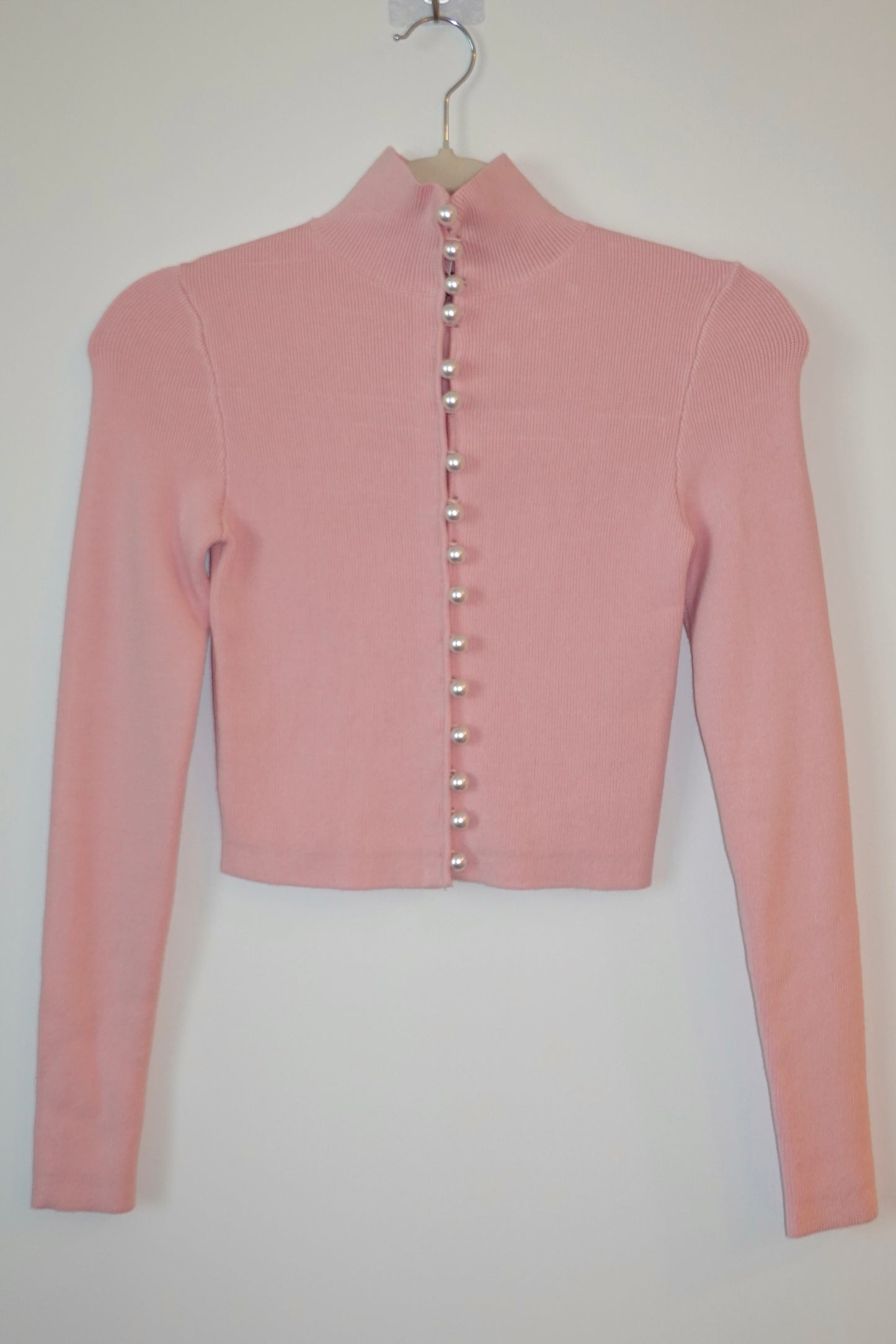 Naked Wardrobe - Pink Knit Pearl Button Turtleneck Top