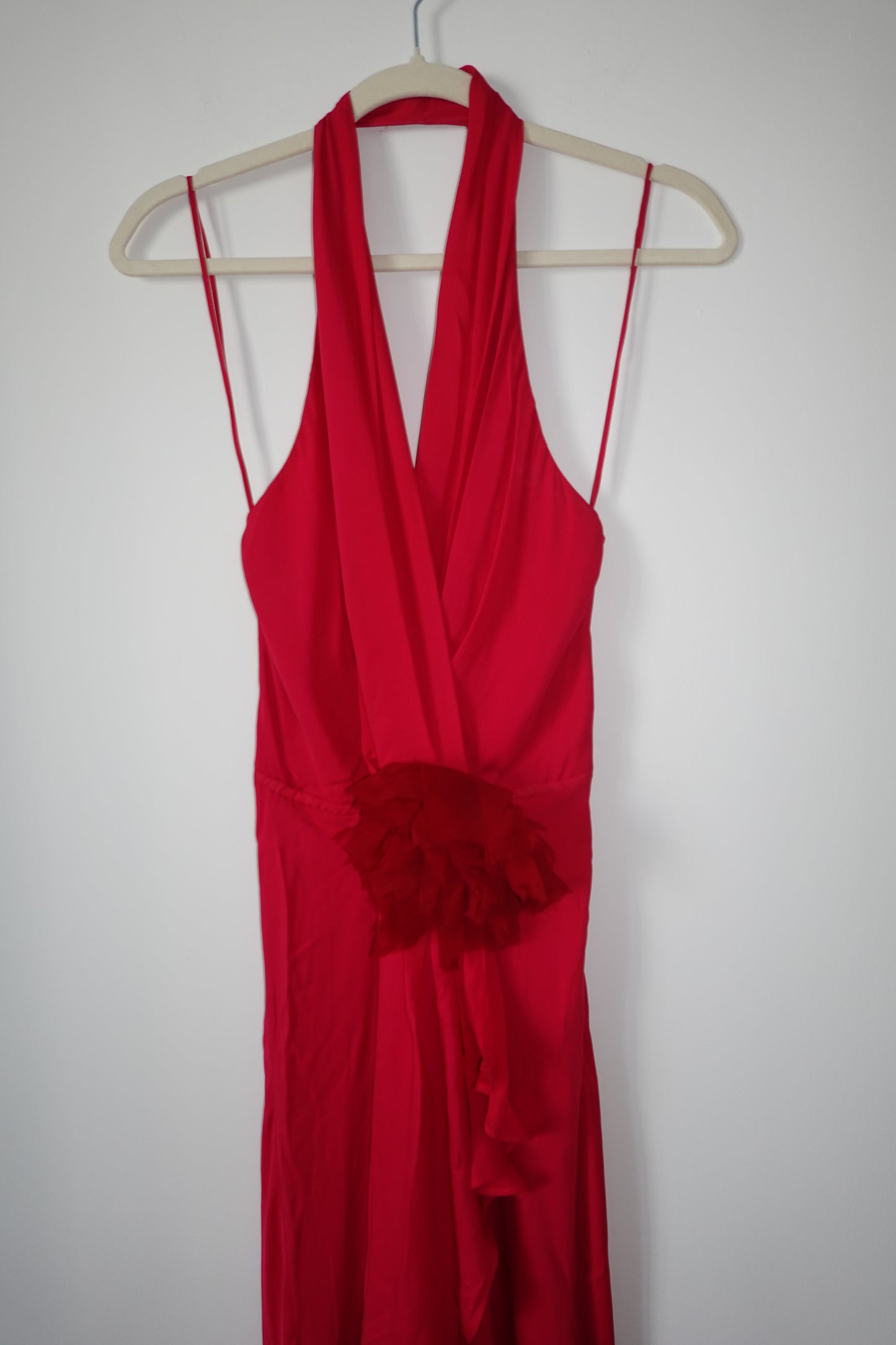Haute Hippie - Strawberry Red Silk Gown With Floral Detail
