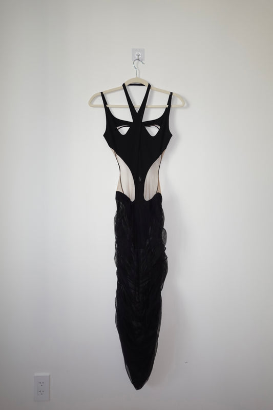 Mugler - Black Sheer Panel Cutout Detail Midi Dress
