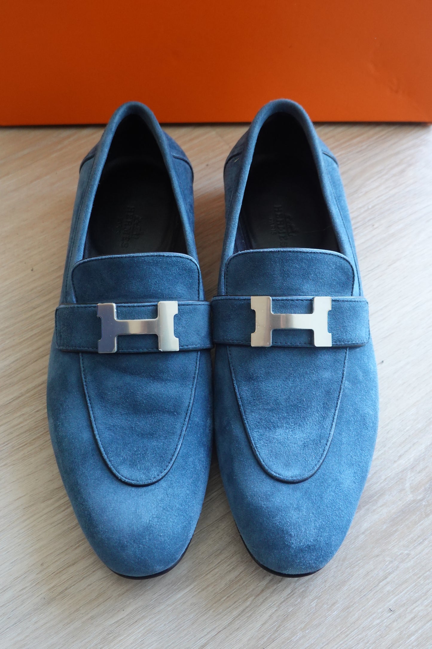 Hermes - Blue Suede Paris Loafers