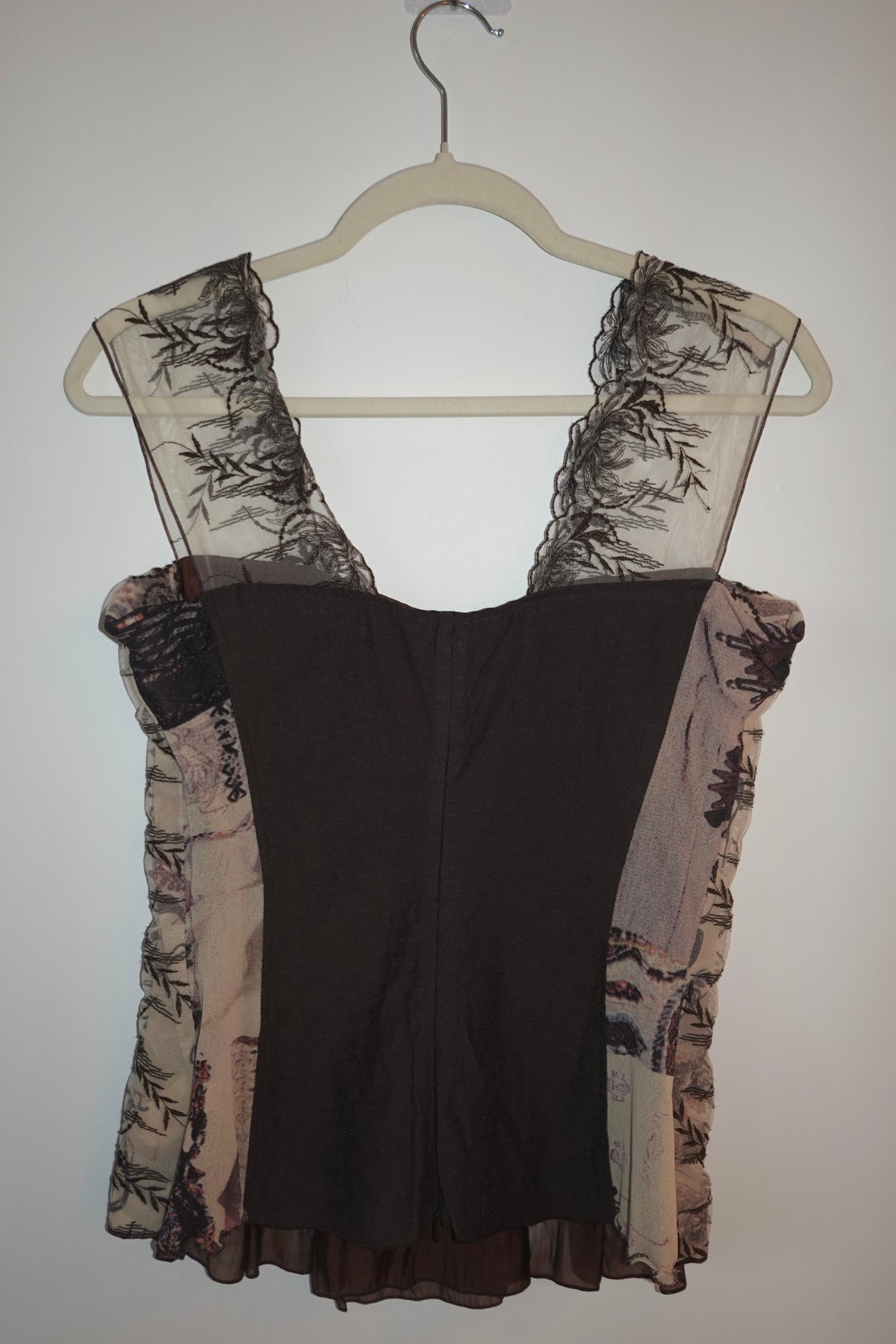Saona - Brown Silk & Lace Top