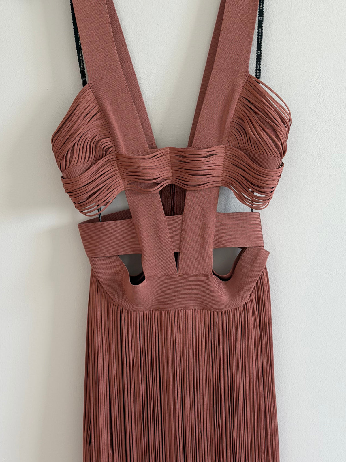 Herve Leger Rose Fringe Gown