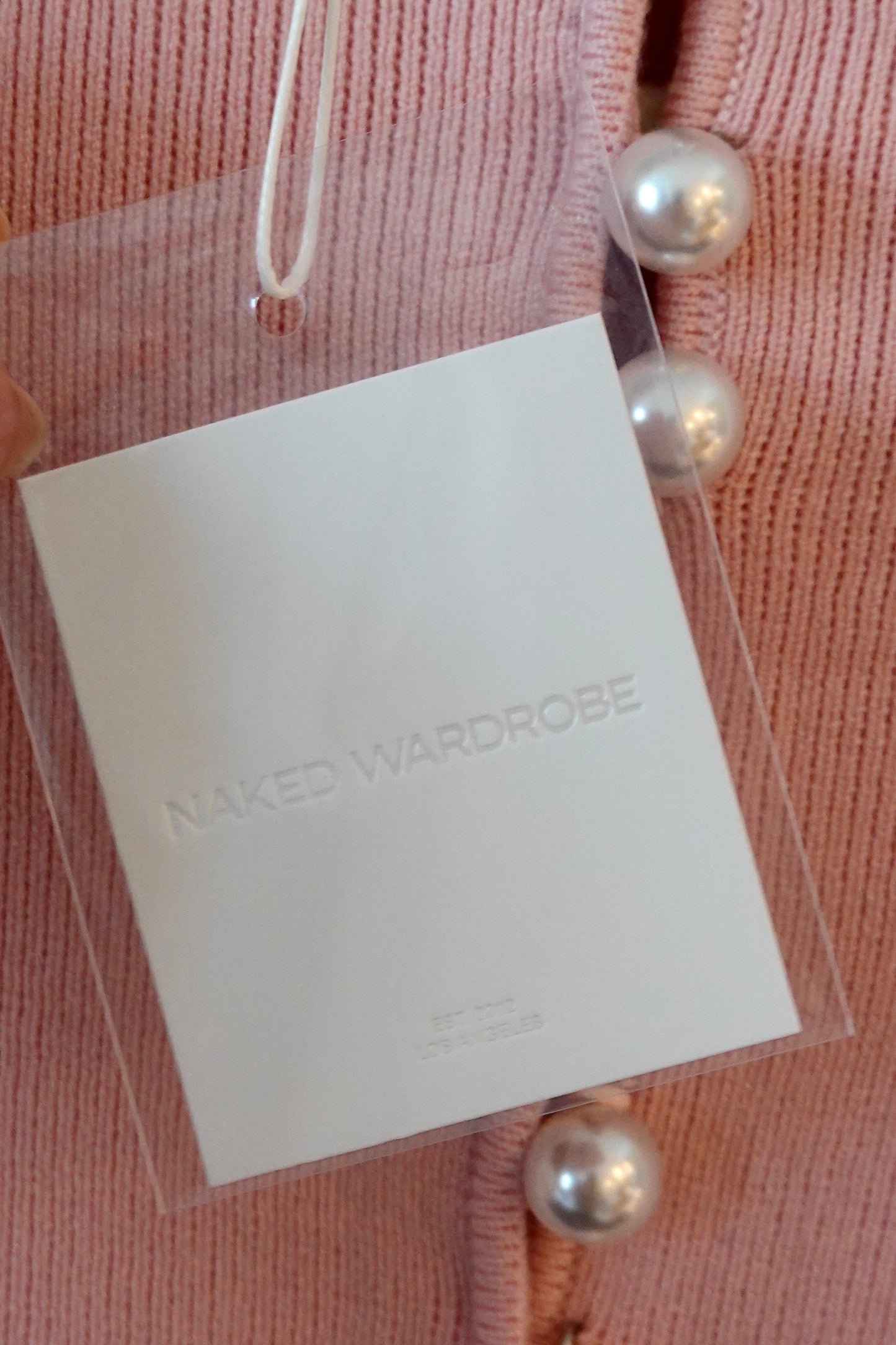 Naked Wardrobe - Pink Knit Pearl Button Turtleneck Top