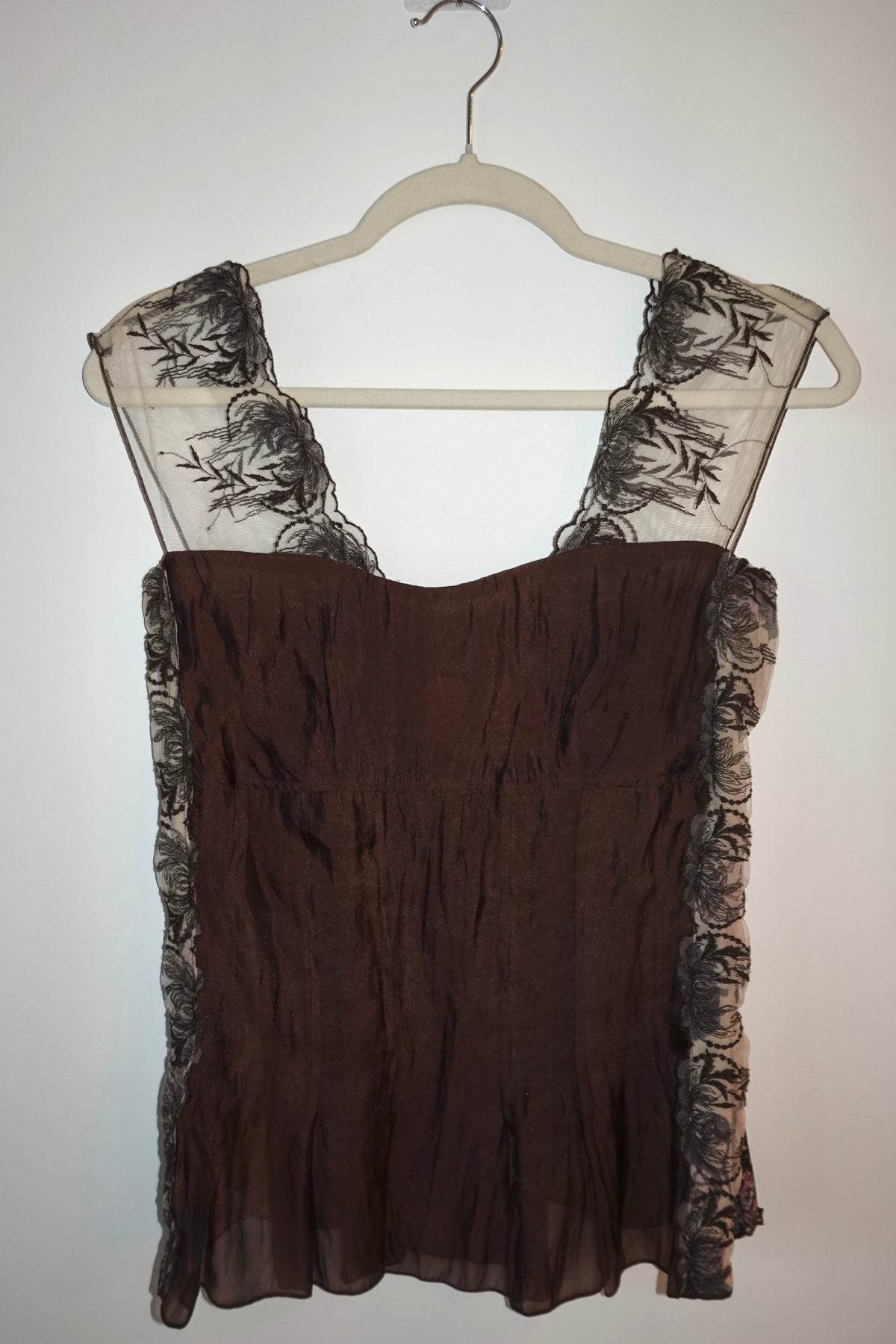 Saona - Brown Silk & Lace Top