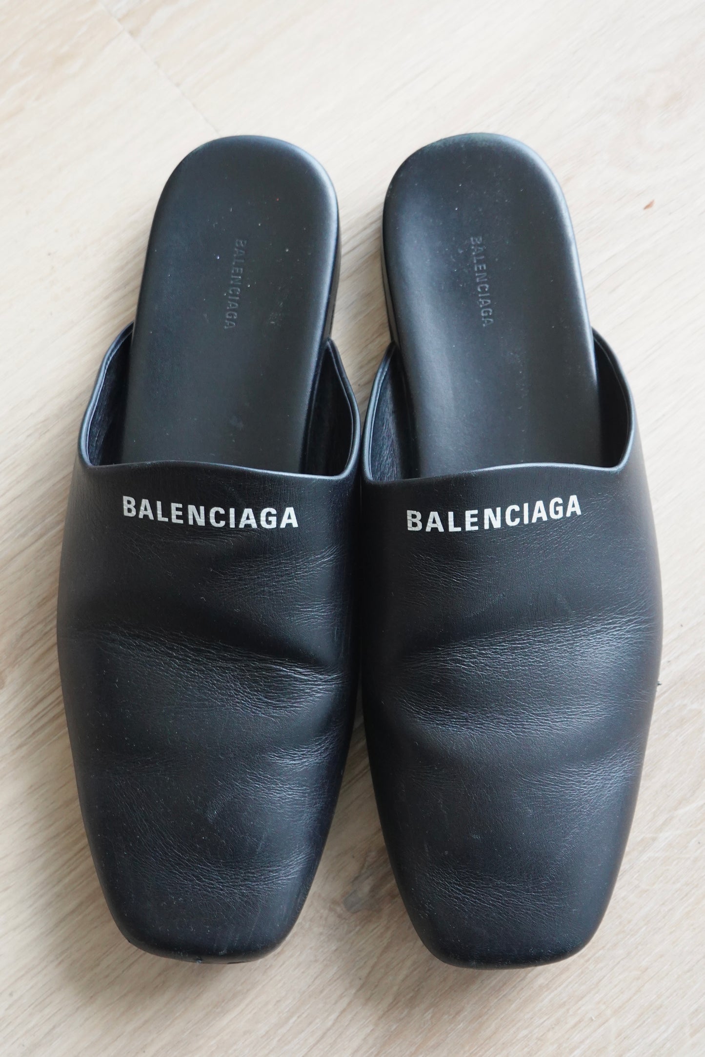 Balenciaga - Black Leather Slides