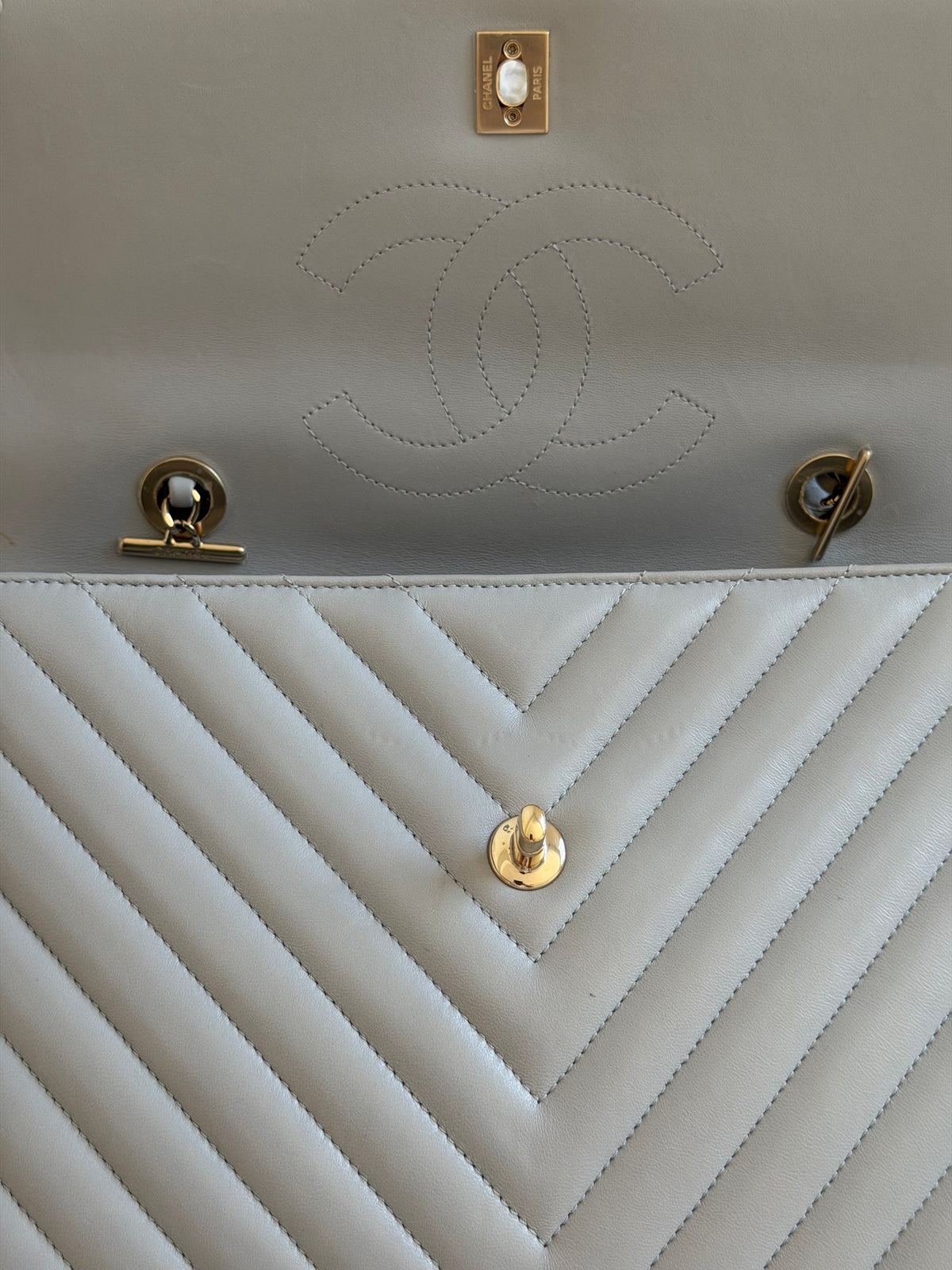 Chanel Grey Chevron Flap