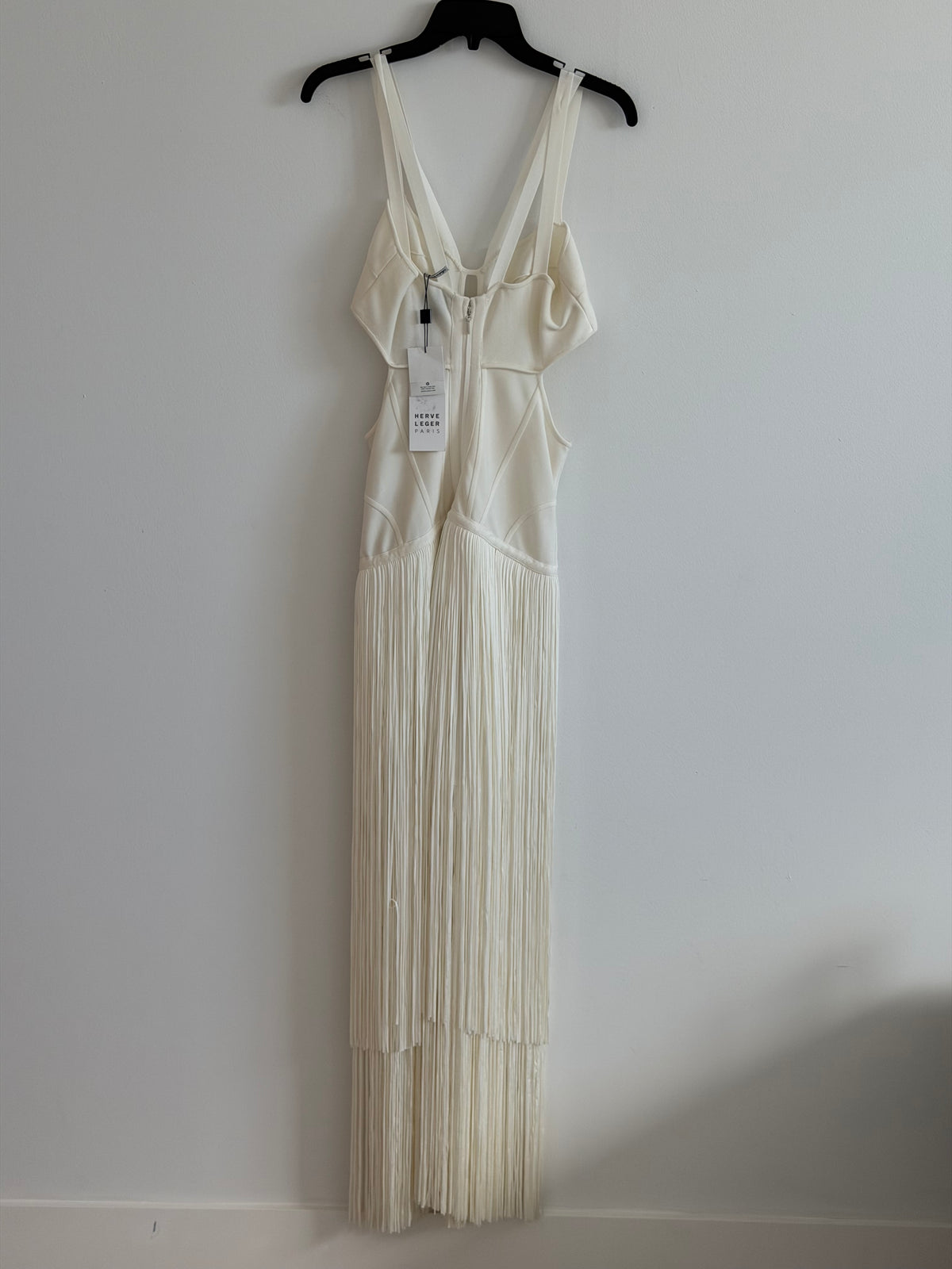 Herve Leger Ivory Fringe Gown