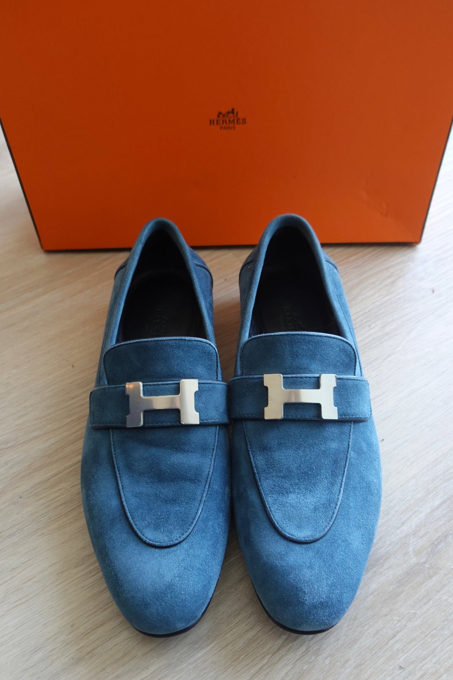 Hermes - Blue Suede Paris Loafers