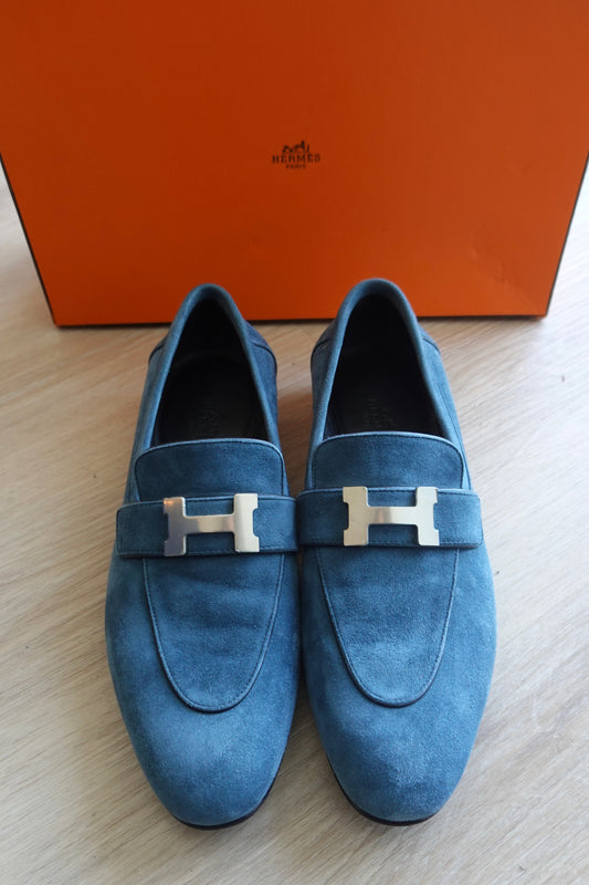 Hermes - Blue Suede Paris Loafers