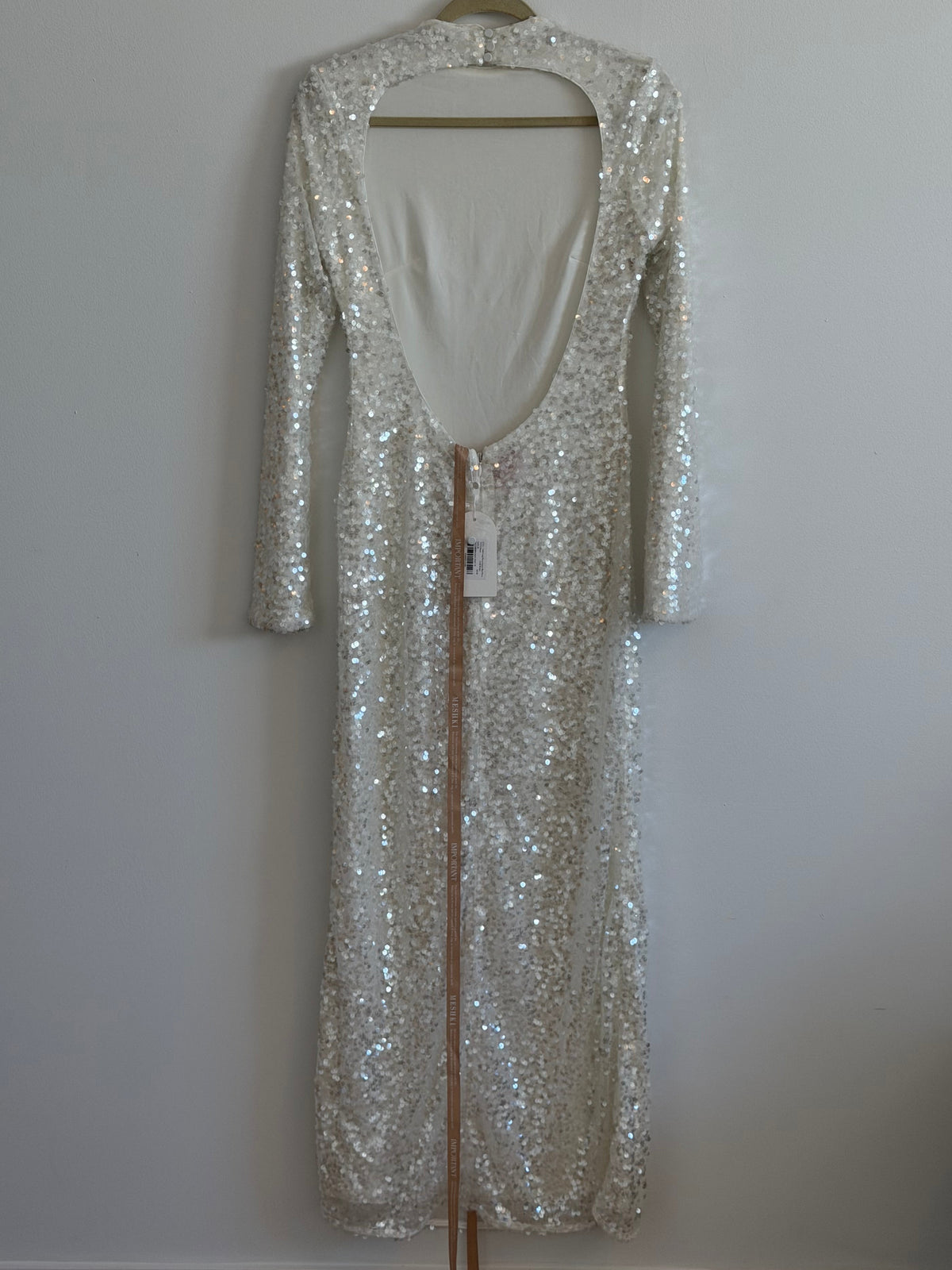 White Sequin Openback Gown