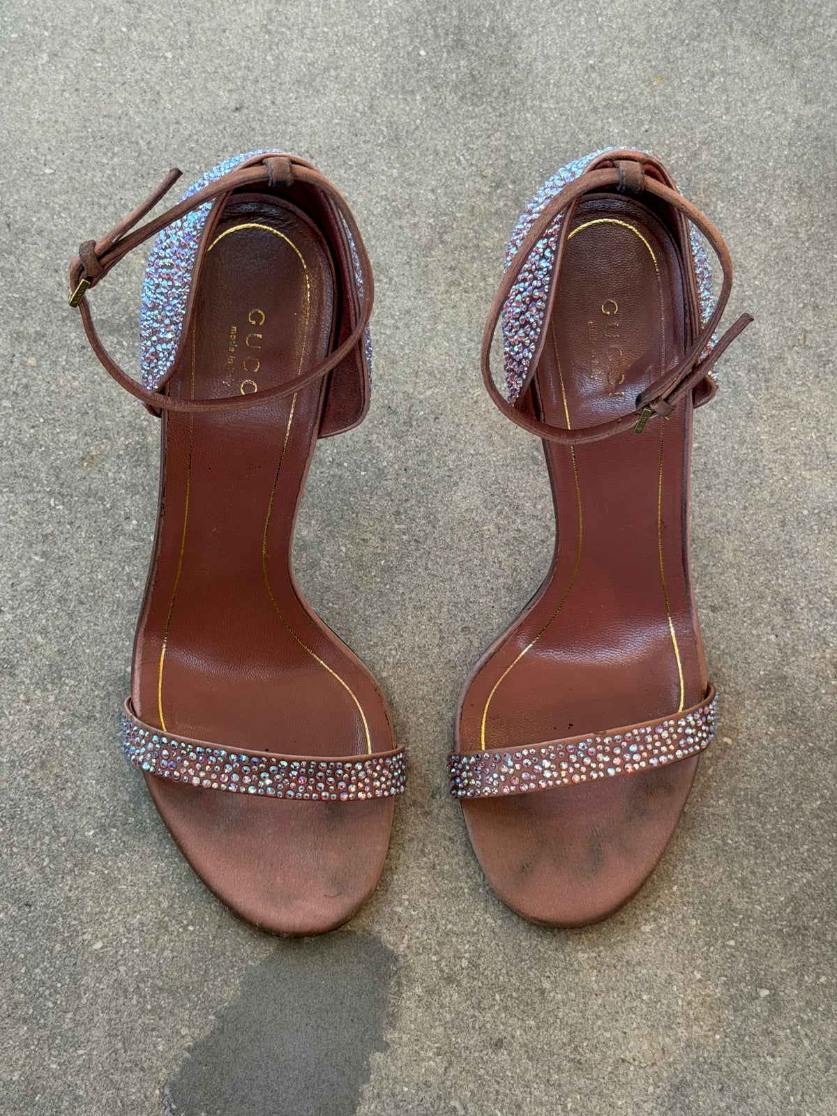 Gucci - Pink Crystal Embellished Sandals