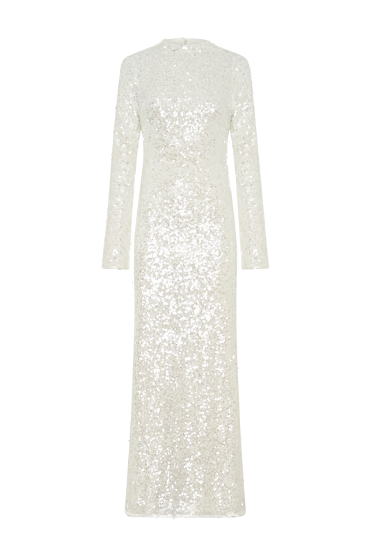 White Sequin Openback Gown