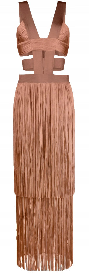 Herve Leger Rose Fringe Gown