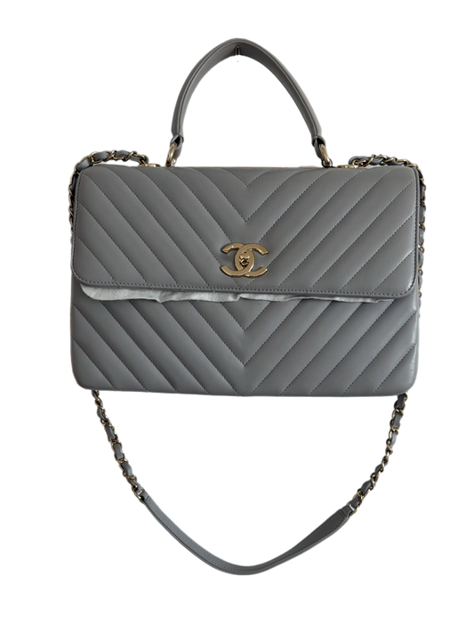 Chanel Grey Chevron Flap