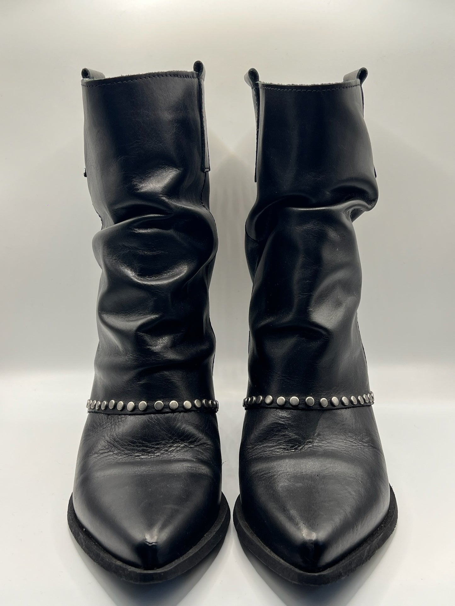 Slouchy Leather Boots with Silver Studs