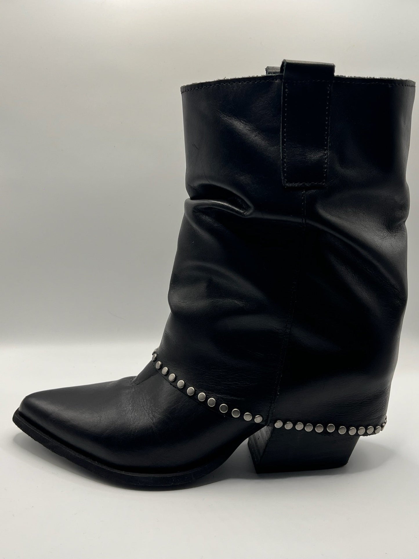 Slouchy Leather Boots with Silver Studs