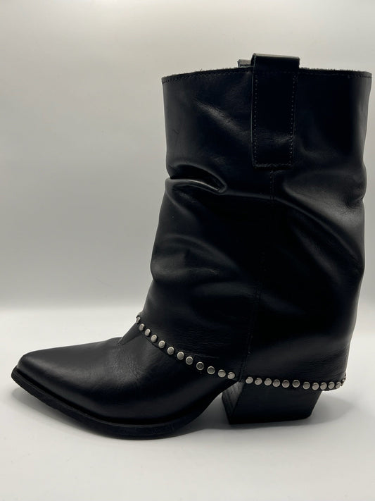 Slouchy Leather Boots with Silver Studs