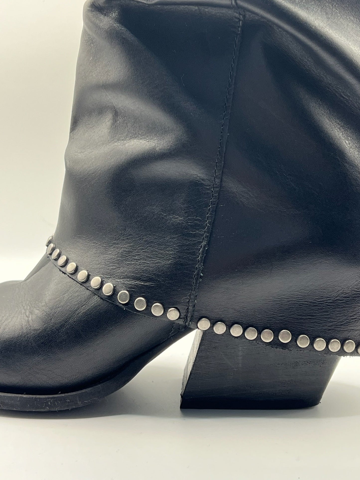 Slouchy Leather Boots with Silver Studs