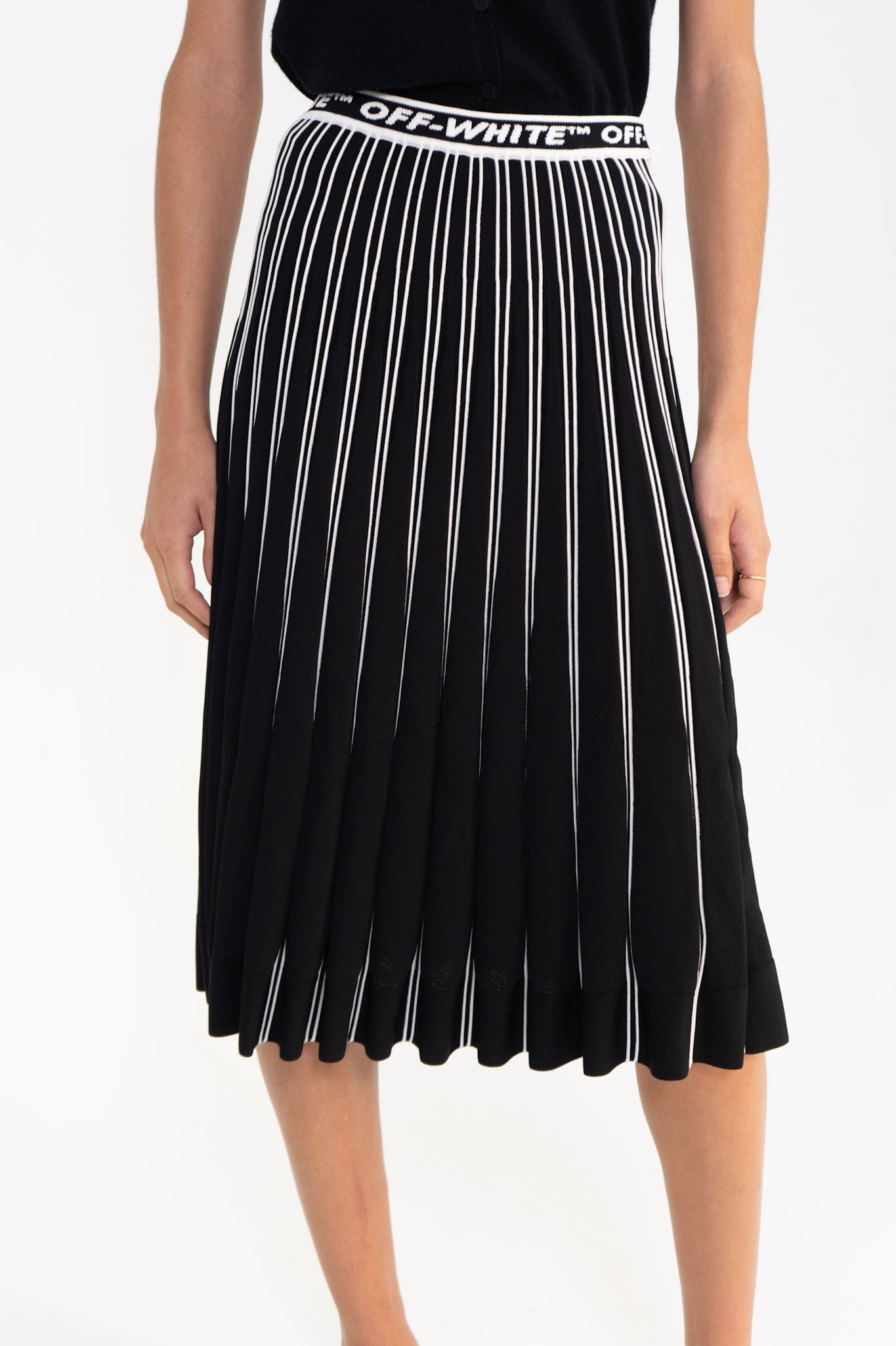 Off White Pleated Midi Skirt