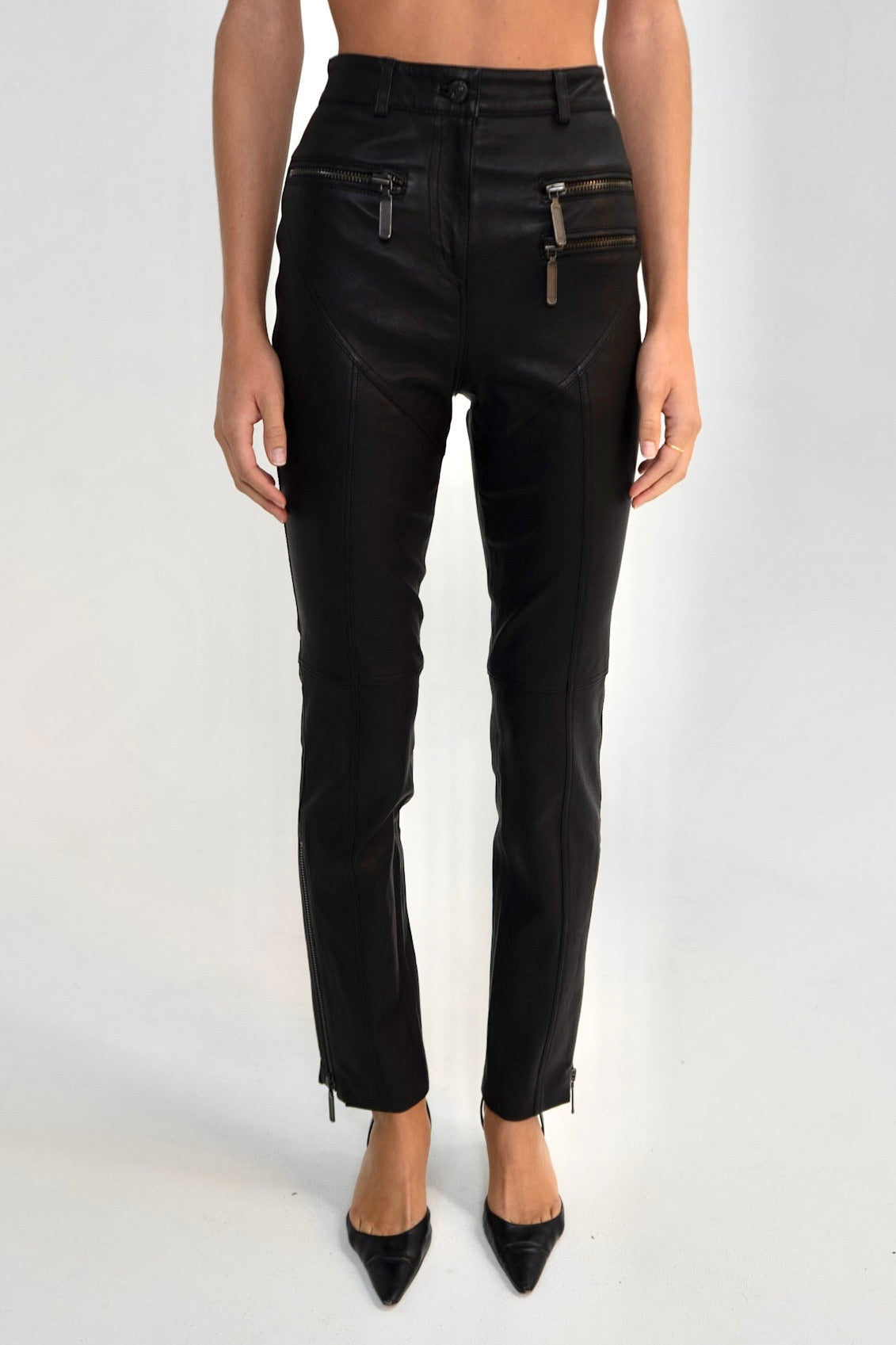 Black Leather Zipper Pants