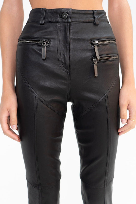 Black Leather Zipper Pants