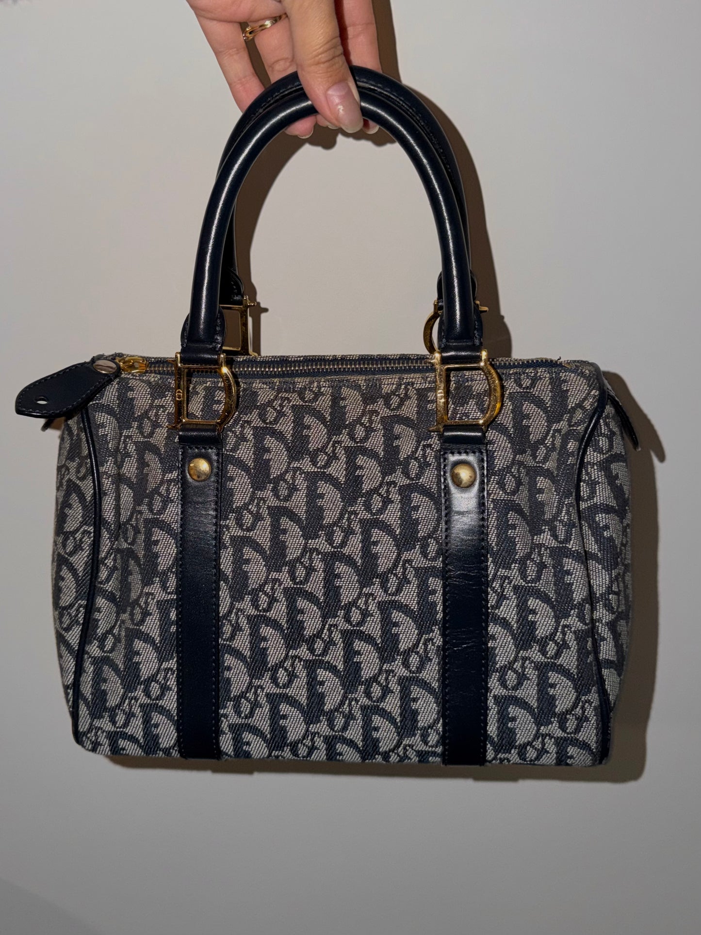 Vintage Galliano Dior - Dior Trotter Canvas Boston Bag in Navy