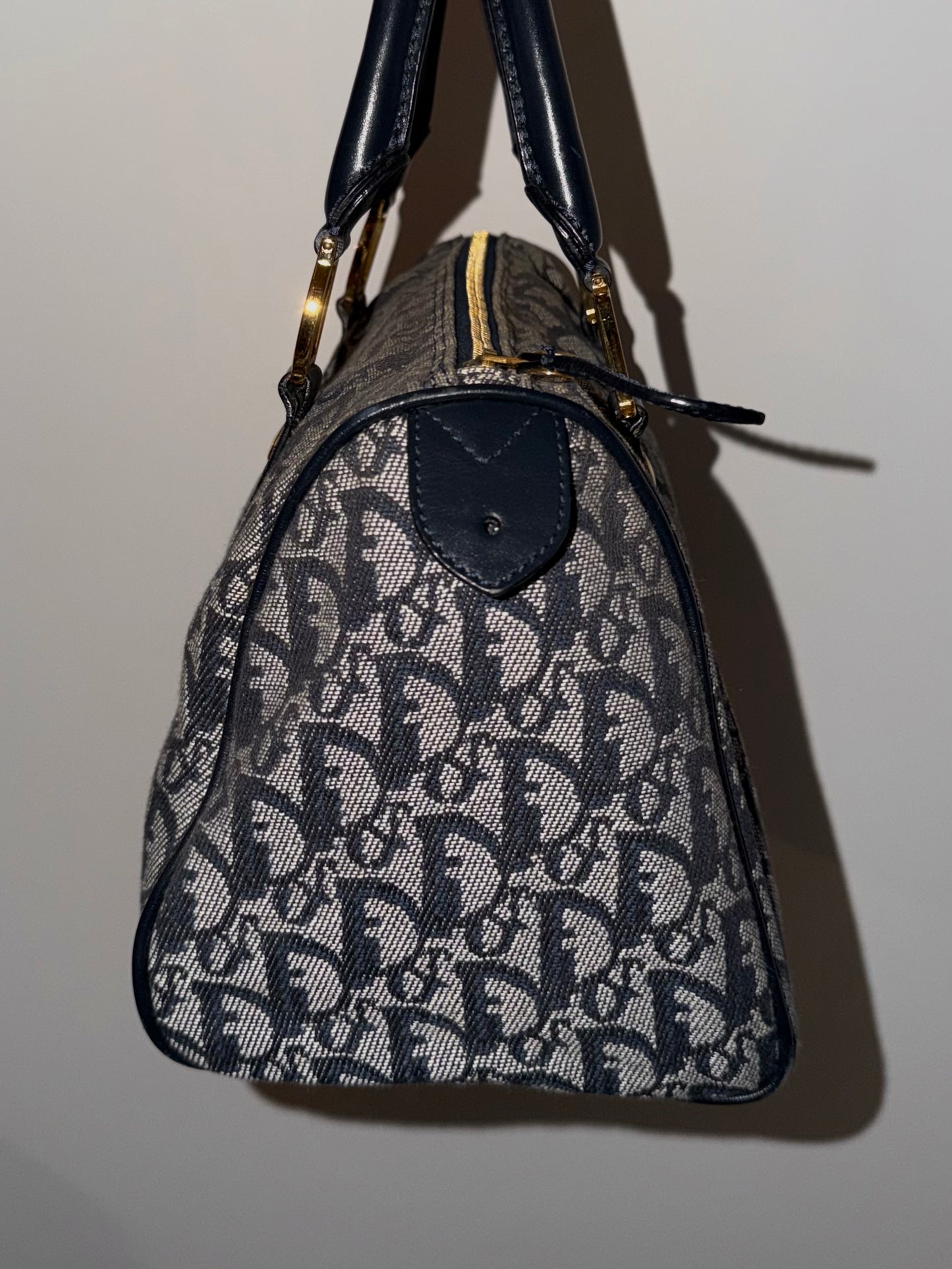 Vintage Galliano Dior - Dior Trotter Canvas Boston Bag in Navy