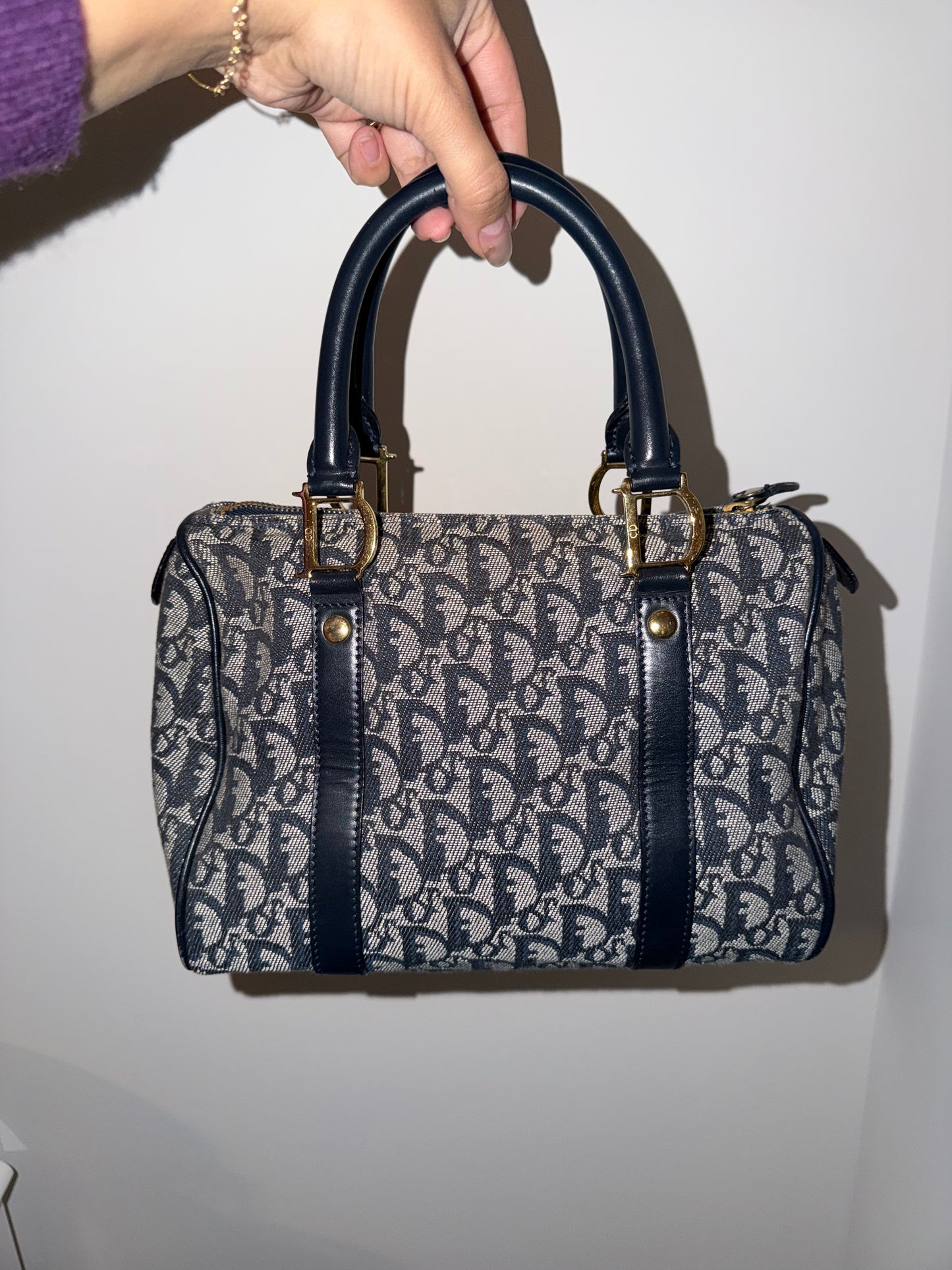 Vintage Galliano Dior - Dior Trotter Canvas Boston Bag in Navy