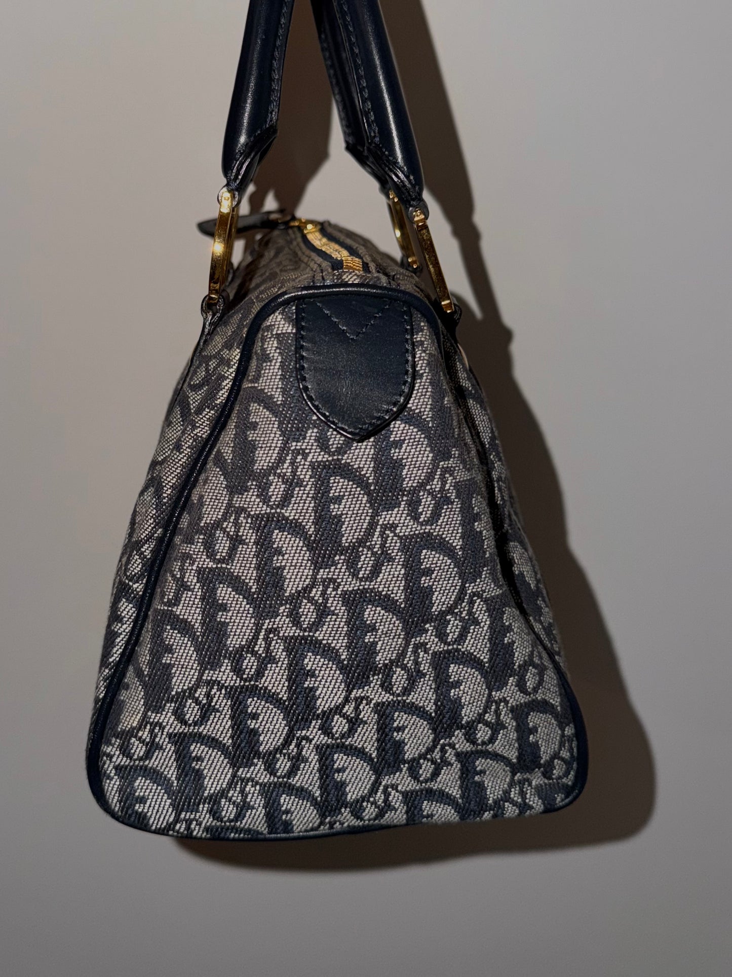 Vintage Galliano Dior - Dior Trotter Canvas Boston Bag in Navy