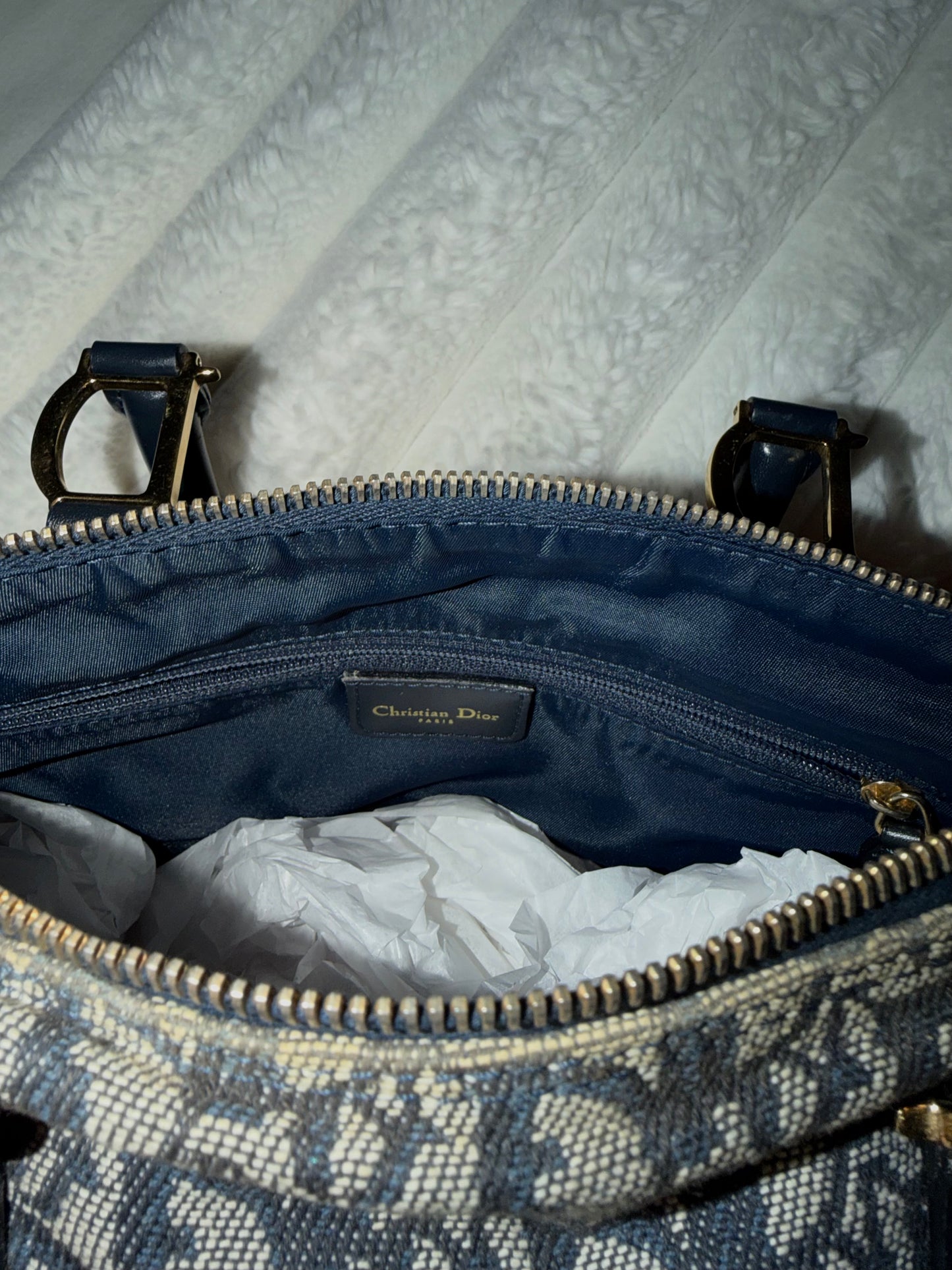 Vintage Galliano Dior - Dior Trotter Canvas Boston Bag in Navy