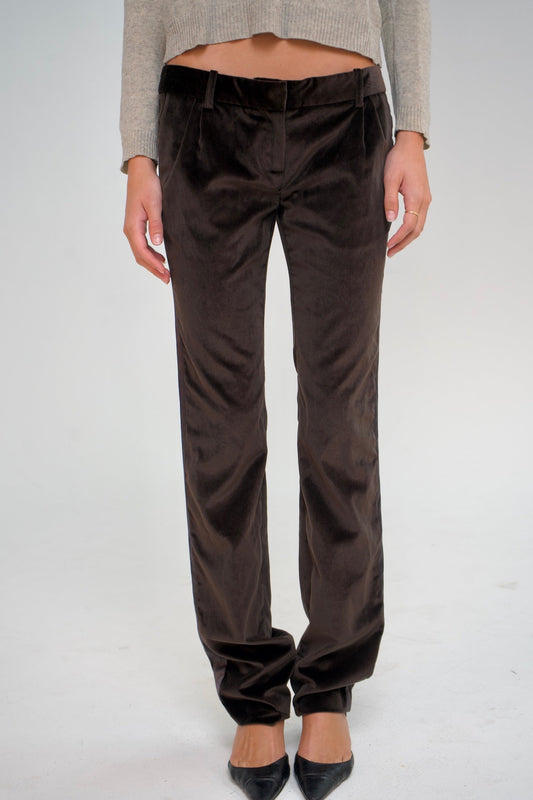Brown Velvet Low Rise Pants