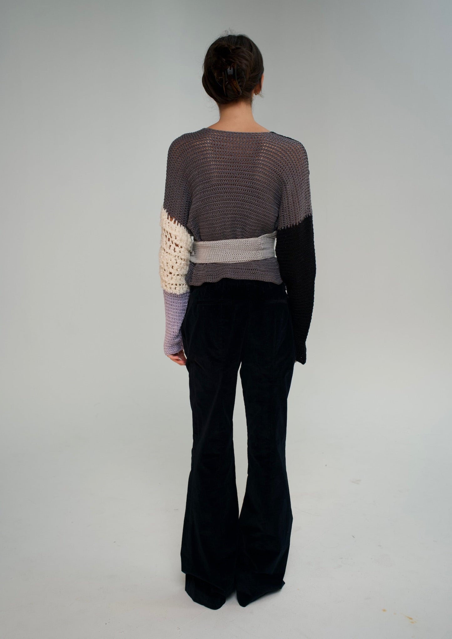 Mixed Materials Wrap Sweater