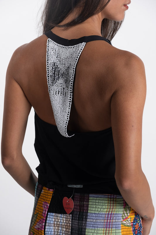 Haute Hippie - Black Silk Top Beaded Back