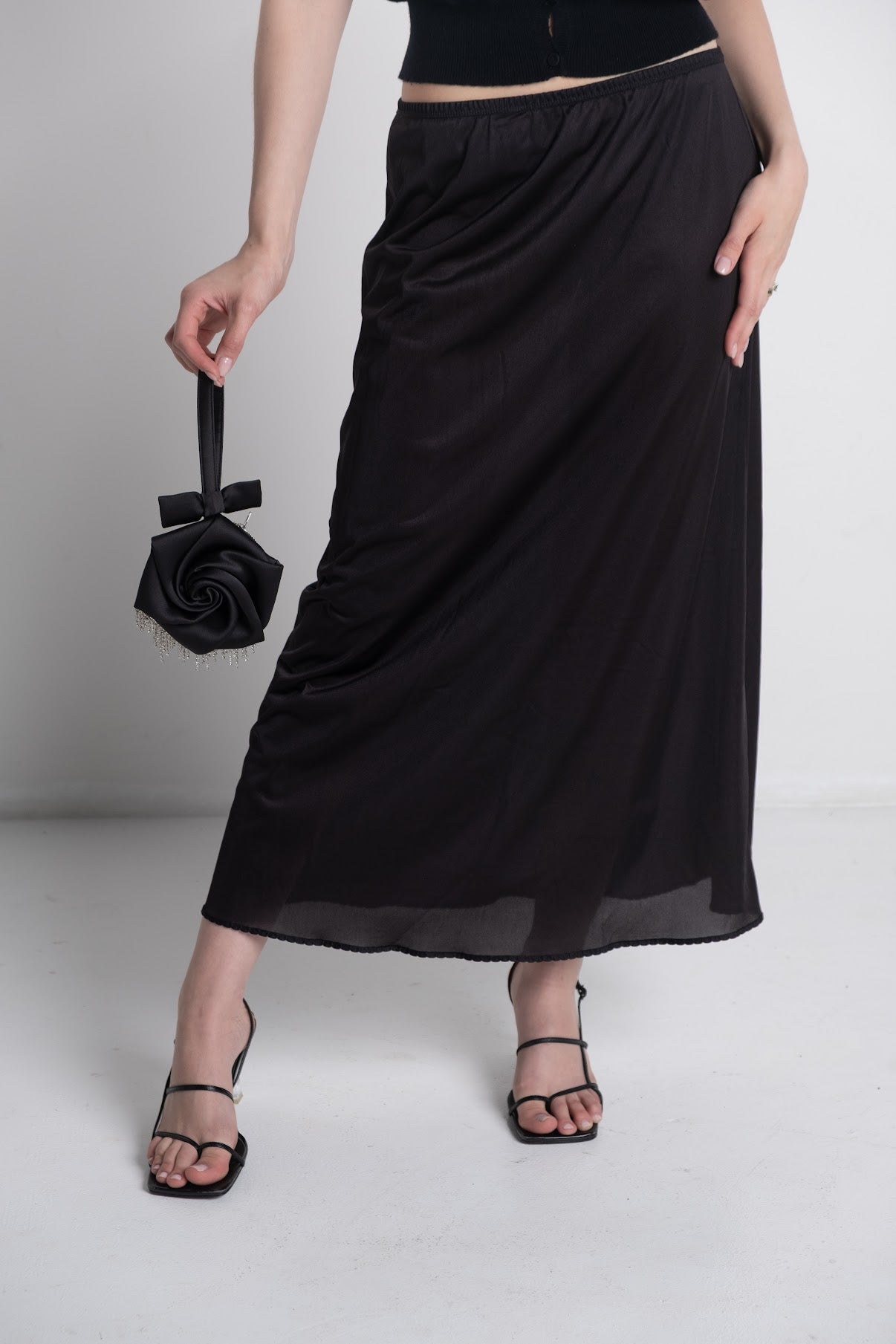 Black Midi Slip Skirt