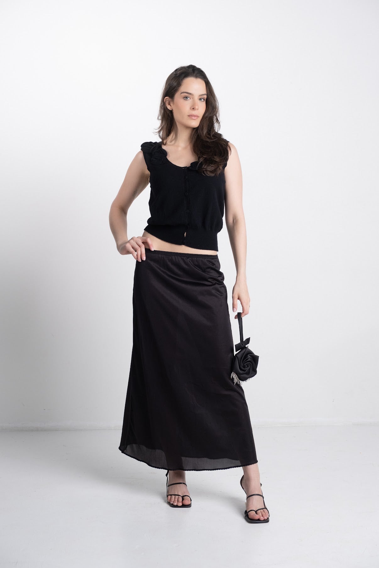 Black Midi Slip Skirt