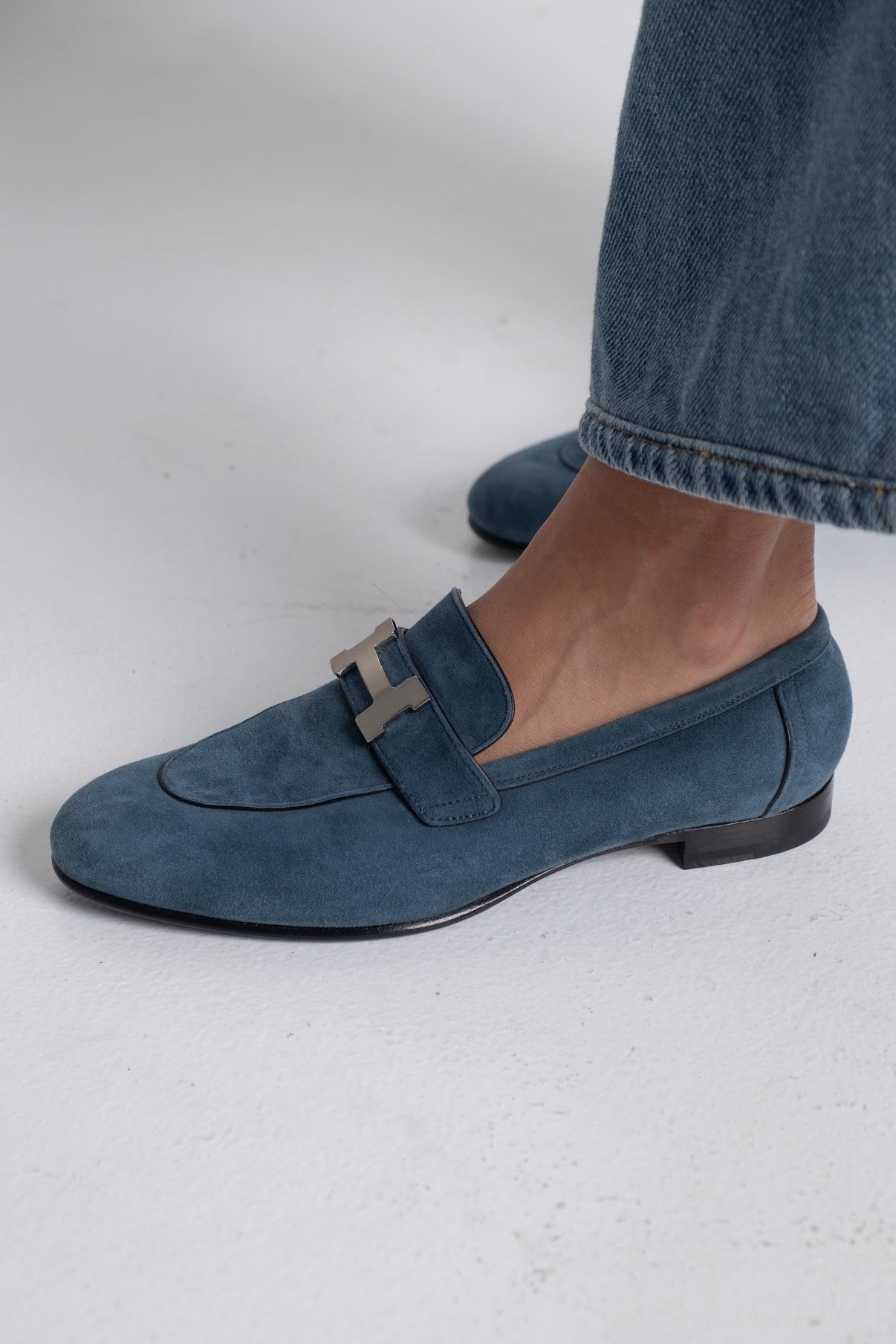 Hermes - Blue Suede Paris Loafers