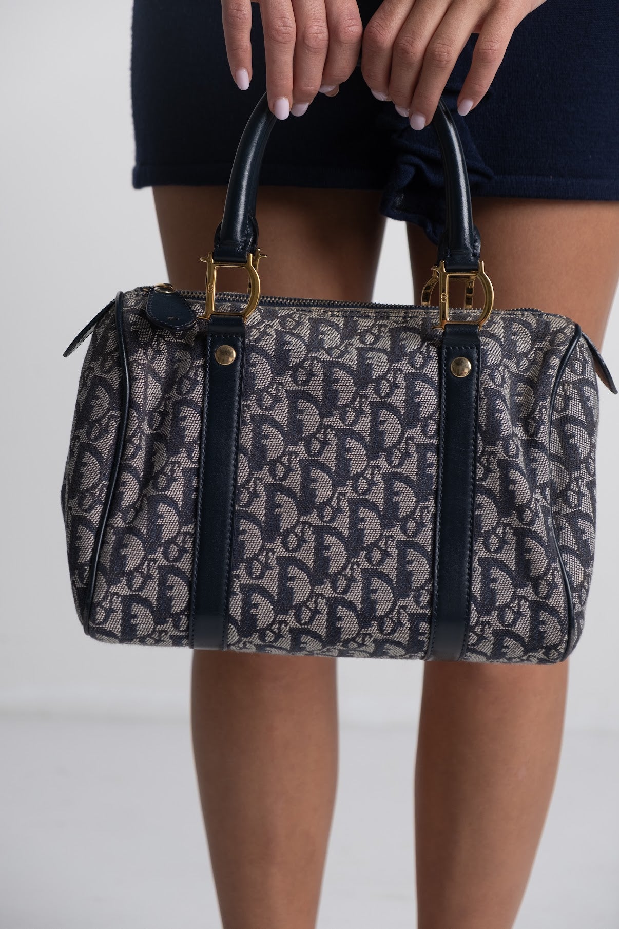 Vintage Galliano Dior - Dior Trotter Canvas Boston Bag in Navy