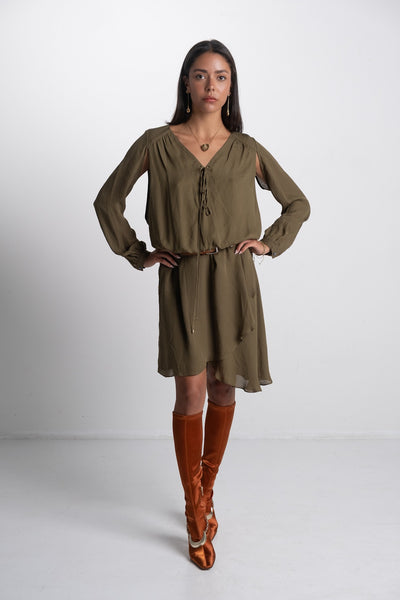 Haute Hippie - Silk Army Green Dress