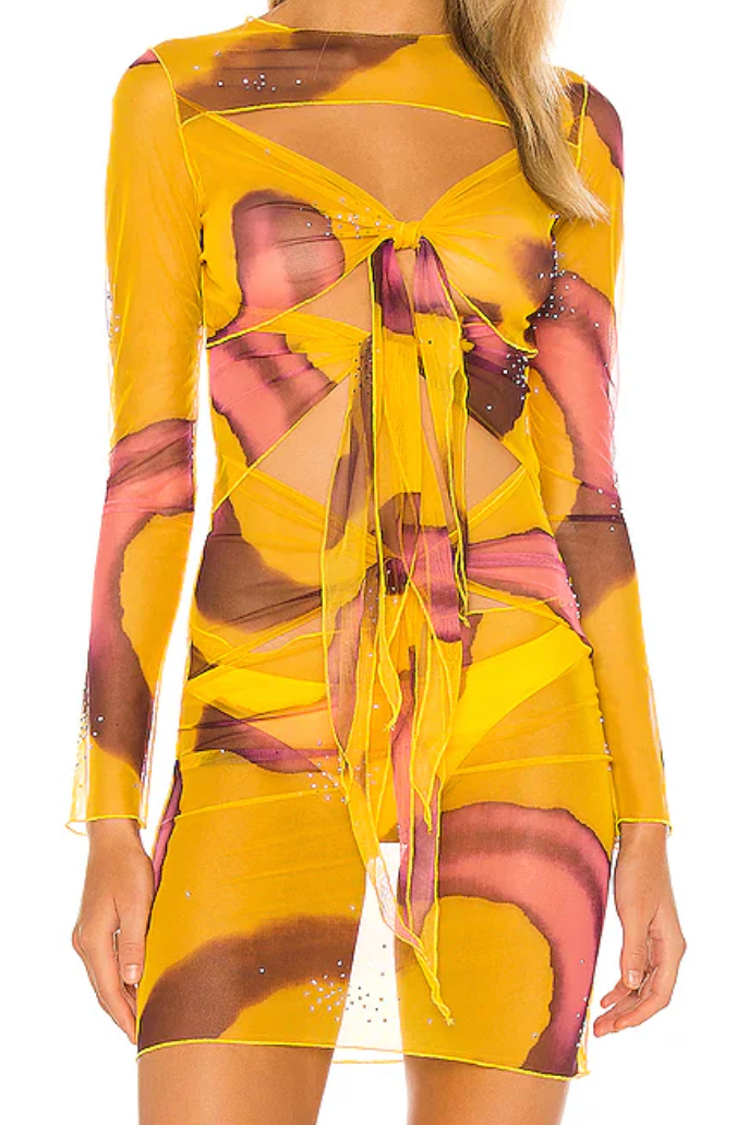 Kim Shui - Swirl Print Mesh Tie Dress