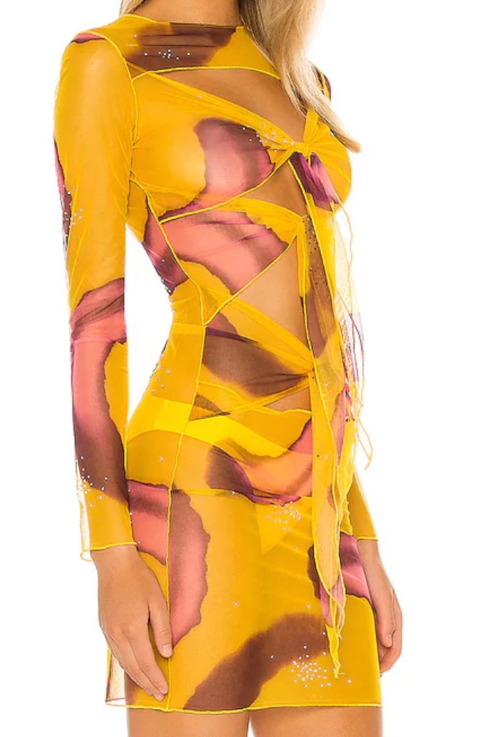 Kim Shui - Swirl Print Mesh Tie Dress