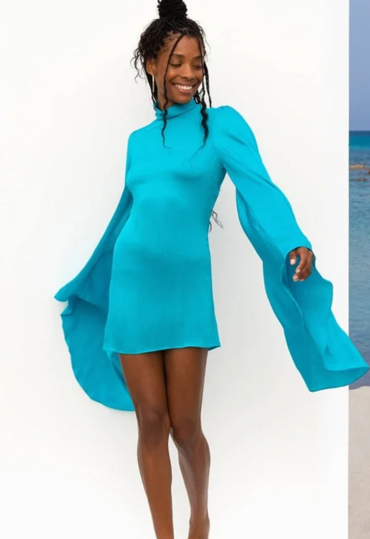 Rat & Boa - Aqua Long Sleeve Mini Dress