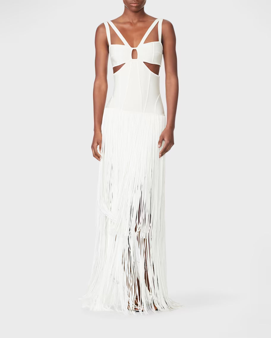 Herve Leger Ivory Fringe Gown